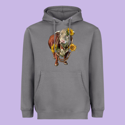 Hereford Bull Rope And Sunflowers Heavyweight Hoodie Designed By Lillyallendesigns