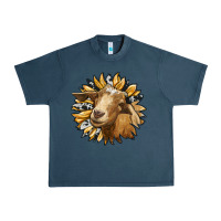 Midnight Navy sunflower with goat Urban Heavy Tee - RanaPortraitStore