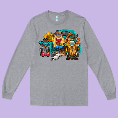 Western Truck With Gnomes Long Sleeve Tee Designed By Hra Design Shop