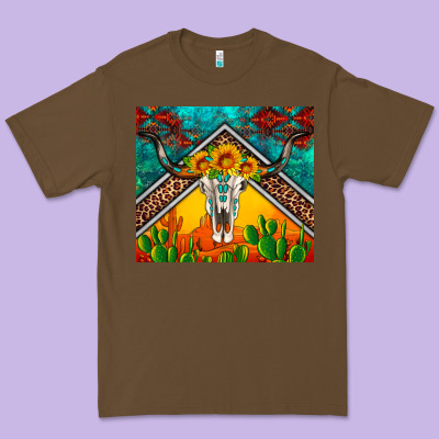 Western Sunflowers Longhorn Bull Skull Premium Tee Designed By Artiststas