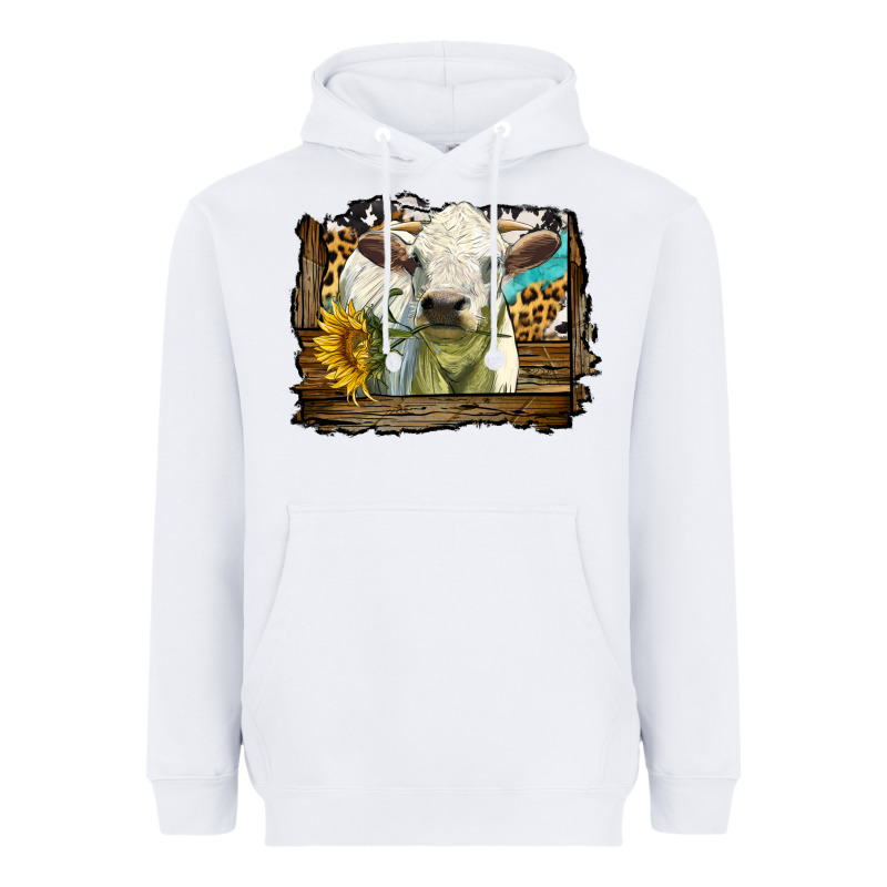 Charolais Heifer With Western Background Heavyweight Hoodie by LillyAllenDesigns | Teevron
