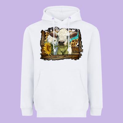 Charolais Heifer With Western Background Heavyweight Hoodie Designed By Lillyallendesigns