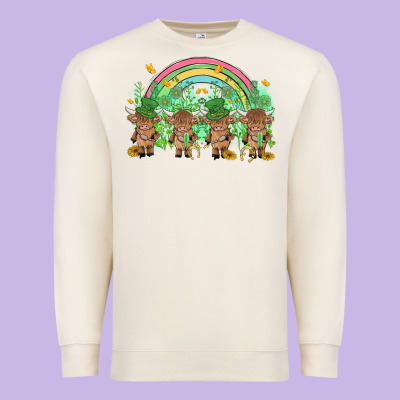 St Patrick's Day Baby Highland Cow Premium Sweatshirt Designed By Maliassmallbusiness