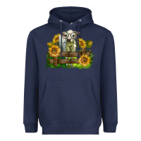Navy charolais heifer with sunflowers Heavyweight Hoodie - LillyAllenDesigns