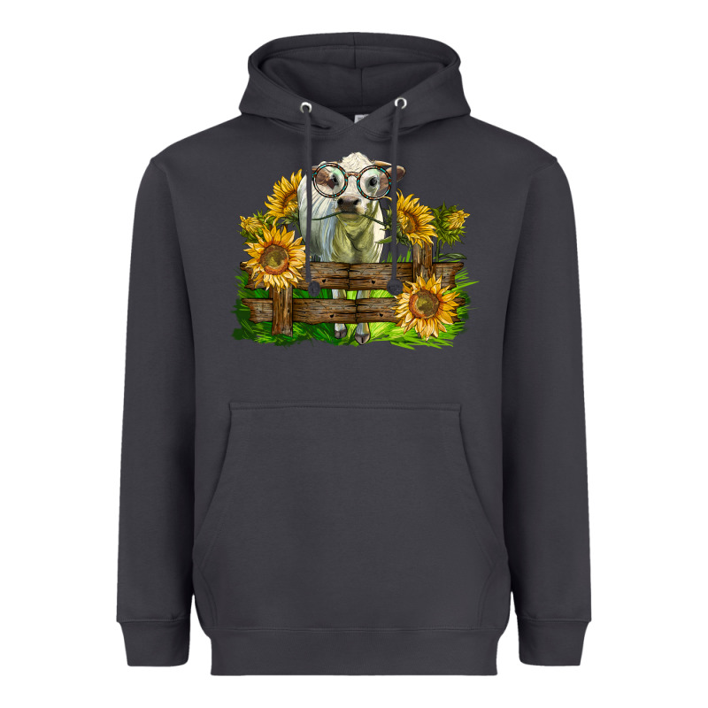 Charolais Heifer With Sunflowers Heavyweight Hoodie by LillyAllenDesigns | Teevron