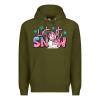 Army Green let it snow pink christmas snowman Premium Hoodie - MaliasSmallBusiness