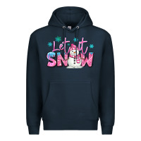 Navy let it snow pink christmas snowman Premium Hoodie - MaliasSmallBusiness