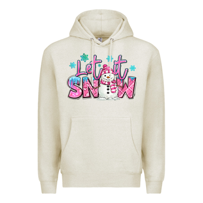 Let It Snow Pink Christmas Snowman Premium Hoodie by MaliasSmallBusiness | Teevron