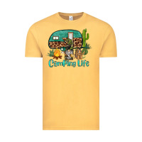 Vintage Mustard camping life caravan and gnome Vintage Tee - BarkalooDesign