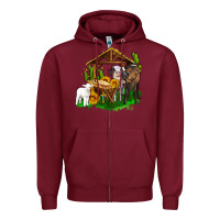 Burgundy jesus holy night cows and sunflowers Zipper Hoodie - AdoDesignShop