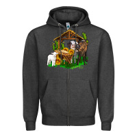 Charcoal Heather jesus holy night cows and sunflowers Zipper Hoodie - AdoDesignShop