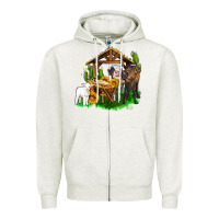 Oatmeal Heather jesus holy night cows and sunflowers Zipper Hoodie - AdoDesignShop
