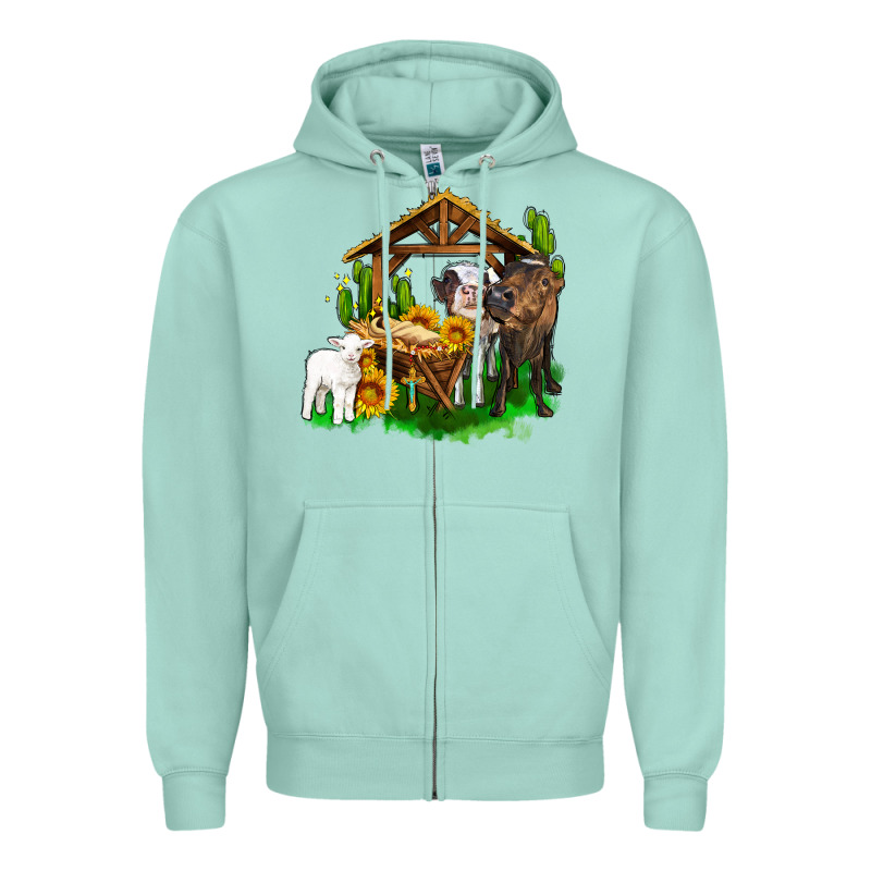 Jesus Holy Night Cows And Sunflowers Zipper Hoodie by AdoDesignShop | Teevron