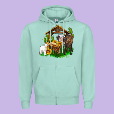 Jesus Holy Night Cows And Sunflowers Zipper Hoodie Designed By Adodesignshop