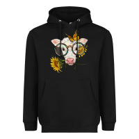 Black charolais calf with sunflowers and butterfly Heavyweight Hoodie - LillyAllenDesigns