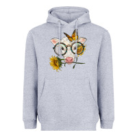 Heather Grey charolais calf with sunflowers and butterfly Heavyweight Hoodie - LillyAllenDesigns