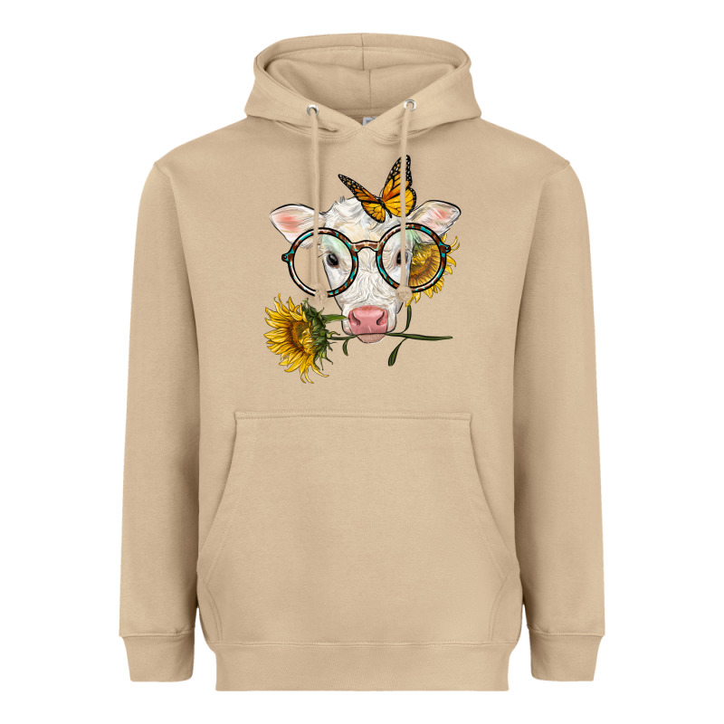Charolais Calf With Sunflowers And Butterfly Heavyweight Hoodie by LillyAllenDesigns | Teevron