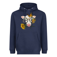 Navy charolais calf with sunflowers and butterfly Heavyweight Hoodie - LillyAllenDesigns