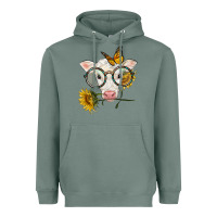 Sage charolais calf with sunflowers and butterfly Heavyweight Hoodie - LillyAllenDesigns