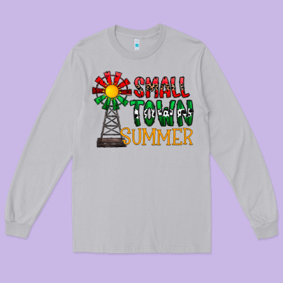 Small Town Summer Long Sleeve Tee Designed By Cowhidedigitalart