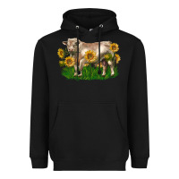 Black charolais bull with sunflowers Heavyweight Hoodie - LillyAllenDesigns