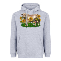 Heather Grey charolais bull with sunflowers Heavyweight Hoodie - LillyAllenDesigns