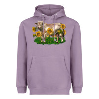 Lavender charolais bull with sunflowers Heavyweight Hoodie - LillyAllenDesigns