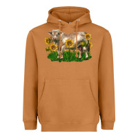 Meerkat charolais bull with sunflowers Heavyweight Hoodie - LillyAllenDesigns