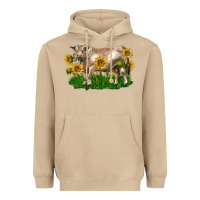 Mushroom charolais bull with sunflowers Heavyweight Hoodie - LillyAllenDesigns