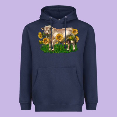 Charolais Bull With Sunflowers Heavyweight Hoodie Designed By Lillyallendesigns