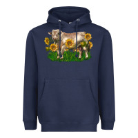 Navy charolais bull with sunflowers Heavyweight Hoodie - LillyAllenDesigns
