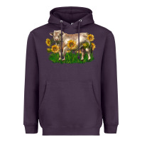 Plum charolais bull with sunflowers Heavyweight Hoodie - LillyAllenDesigns