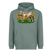 Sage charolais bull with sunflowers Heavyweight Hoodie - LillyAllenDesigns