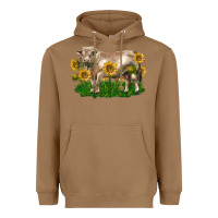 Toasted Coconut charolais bull with sunflowers Heavyweight Hoodie - LillyAllenDesigns