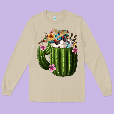 Day Of The Dead Mexican Cactus Long Sleeve Tee Designed By Fadigitalartstudio