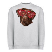 Heather Grey labrador retriever with love glass Heavyweight Sweatshirt - RanaPortraitStore