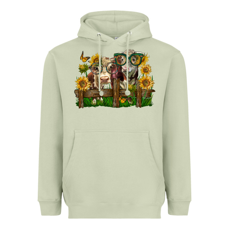 Hereford Bull And Heifer With Sunflowers Heavyweight Hoodie by LillyAllenDesigns | Teevron