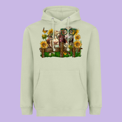 Hereford Bull And Heifer With Sunflowers Heavyweight Hoodie Designed By Lillyallendesigns