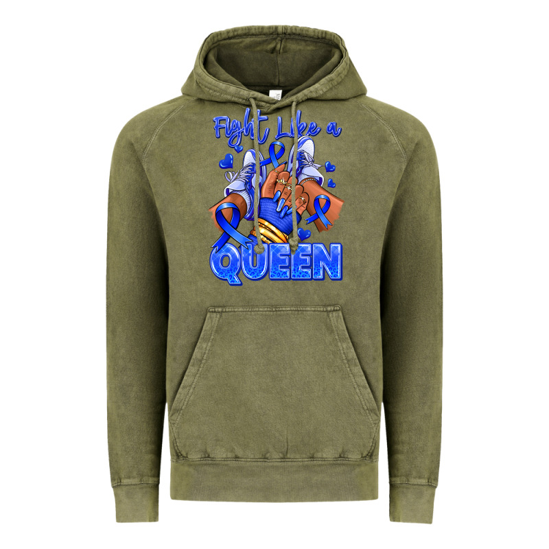 Fight Like A Queen Navy Blue Colon Cancer Afro Gir Vintage Hoodie by RanaPortraitStore | Teevron