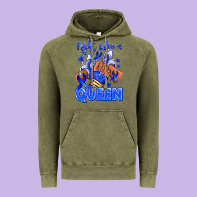 Vintage Hoodie fight like a queen navy blue colon cancer afro gir