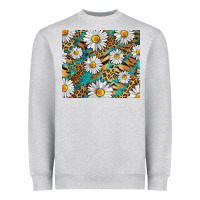 Heather Grey Leopard And Tiger Daisy Heavyweight Sweatshirt - RanaPortraitStore