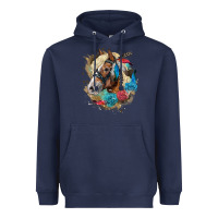 Navy haflinger horse floral Heavyweight Hoodie - LillyAllenDesigns