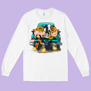 Farm Truck Farm Animals Long Sleeve Tee Designed By Fadigitalartstudio