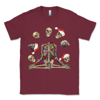 Burgundy christmas human skeleton and skulls Classic Tee - FaDigitalArtStudio