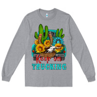 Heather Grey keep on trucking with western truck Long Sleeve Tee - HRA Design Shop