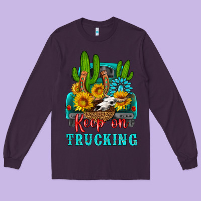 Keep On Trucking With Western Truck Long Sleeve Tee Designed By Hra Design Shop
