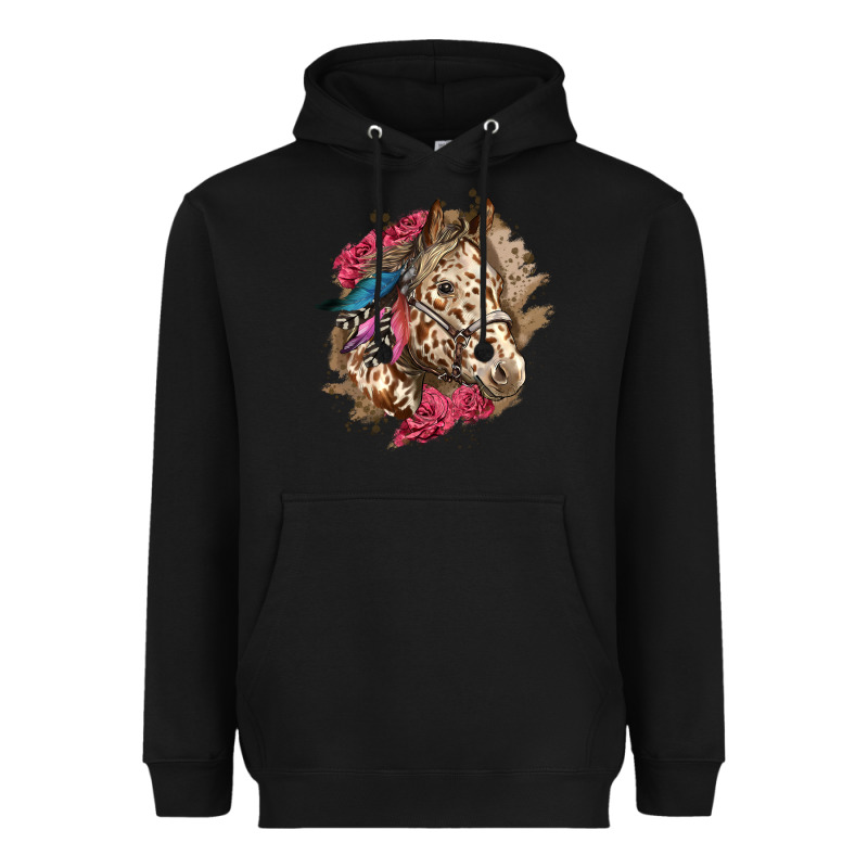 Floral Appaloosa Horse With Feathers Heavyweight Hoodie by LillyAllenDesigns | Teevron