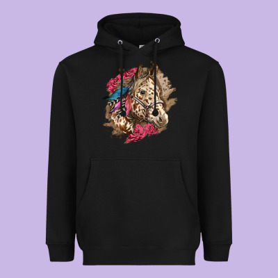 Floral Appaloosa Horse With Feathers Heavyweight Hoodie Designed By Lillyallendesigns