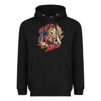 Black Floral Appaloosa Horse With Feathers Heavyweight Hoodie - LillyAllenDesigns