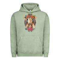 Pigment Oil Green flower cow Urban Hoodie - Jasminsmagicworld